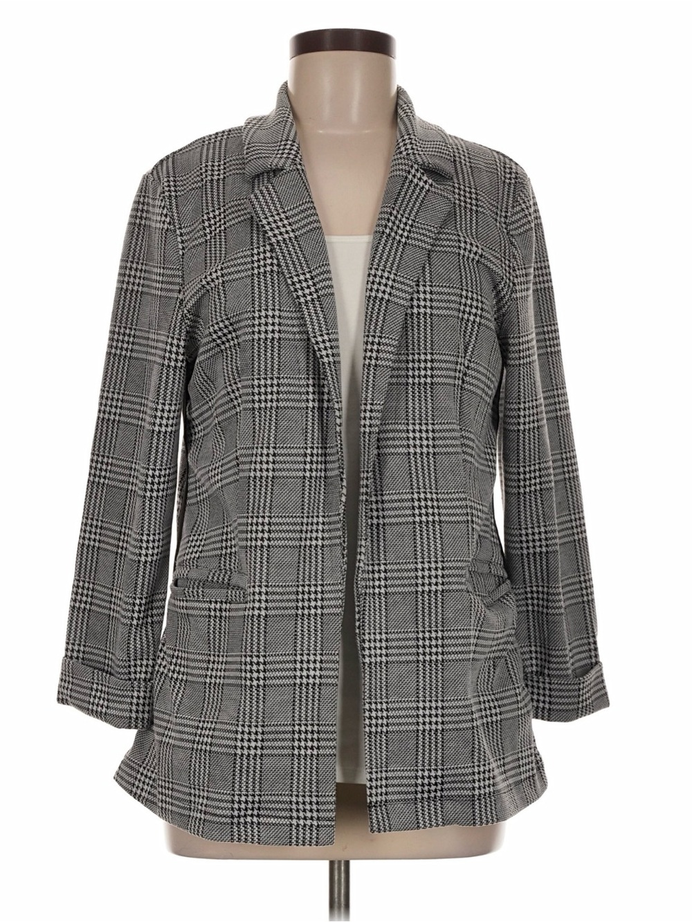H&M Gray and Black Glen Plaid Blazer
